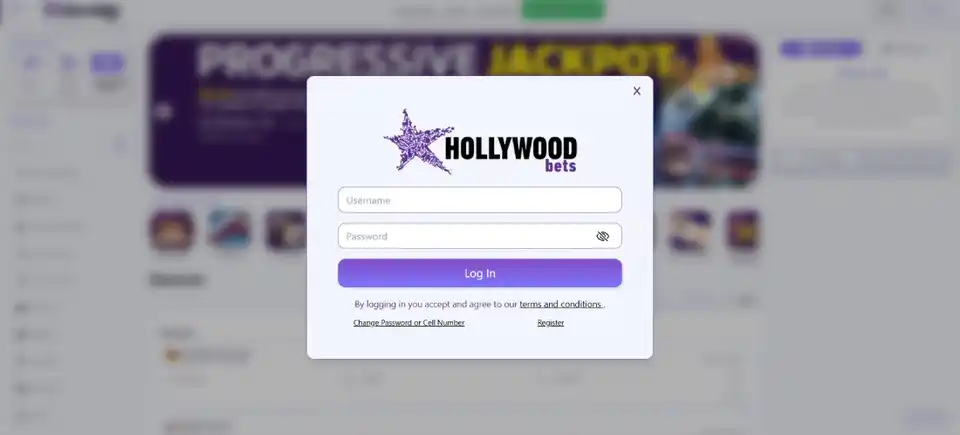 Hollywoodbets Login on Desktop