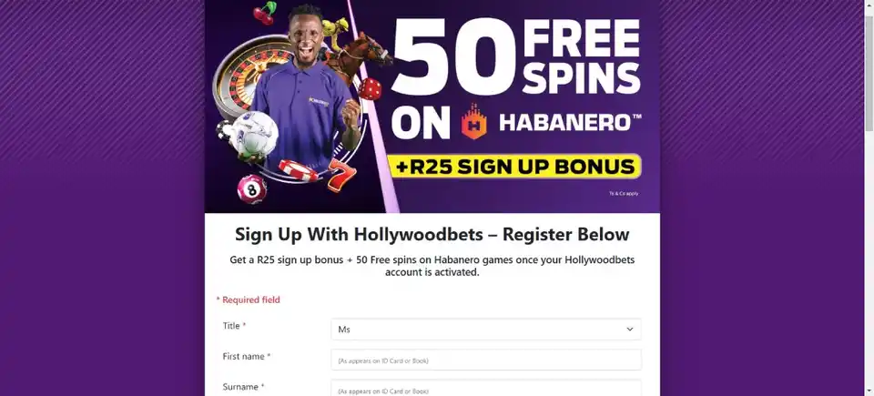 Hollywoodbets Account Registration Form