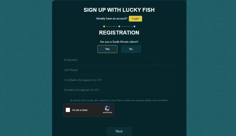 Luckyfish Registration Form
